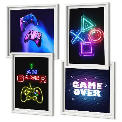 Gamepad player icon wall art set gaming themed wall decor