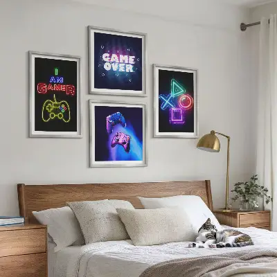 Gamepad player icon wall art set gaming themed wall decor