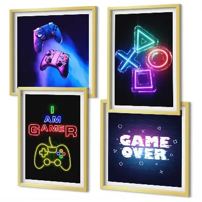 Gamepad player icon wall art set gaming themed wall decor