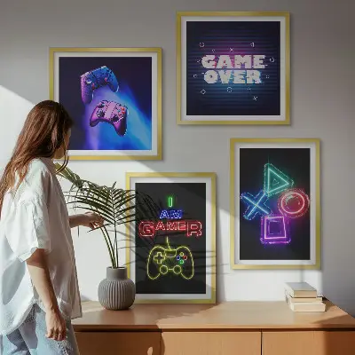 Gamepad player icon wall art set gaming themed wall decor