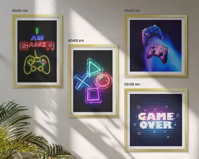 Gamepad player icon wall art set gaming themed wall decor