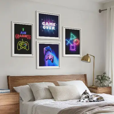 Gamepad player icon wall art set gaming themed wall decor