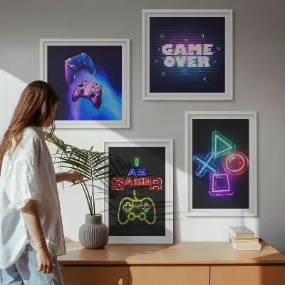 Gamepad player icon wall art set gaming themed wall decor