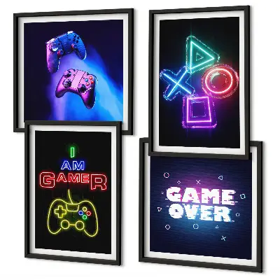 Gamepad player icon wall art set gaming themed wall decor