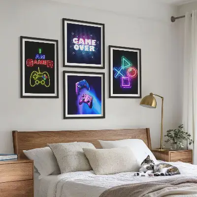 Gamepad player icon wall art set gaming themed wall decor