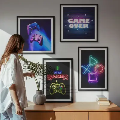 Gamepad player icon wall art set gaming themed wall decor