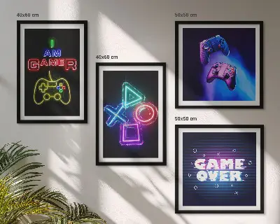 Gamepad player icon wall art set gaming themed wall decor