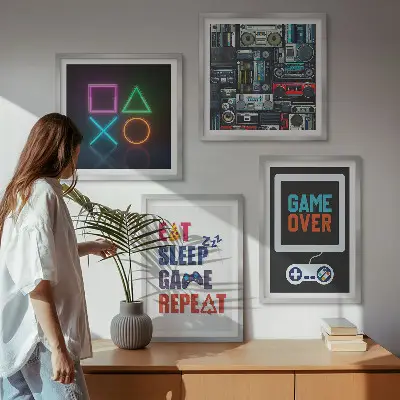 Wall art set of 4 player entertainment prints