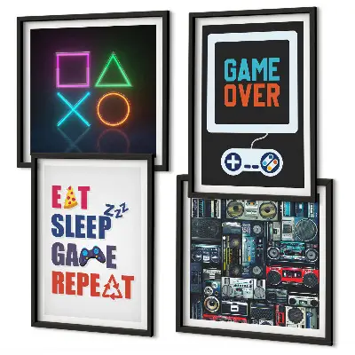 Wall art set of 4 player entertainment prints