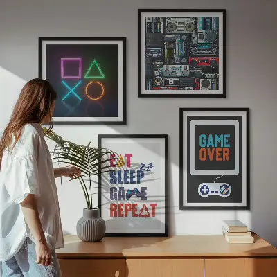 Wall art set of 4 player entertainment prints