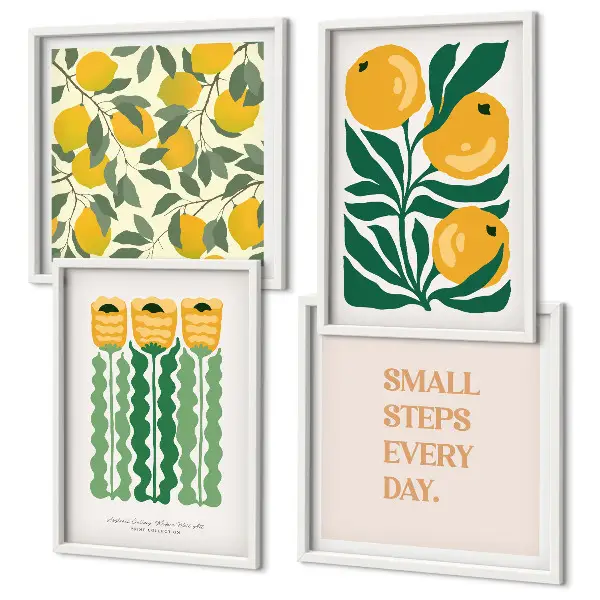 Multi-piece floral wall art set with botanical plant patterns