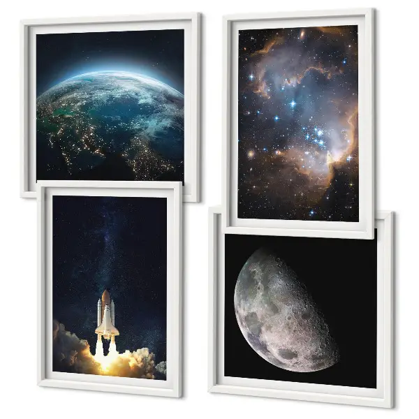 Space Earth rocket galaxy wall art set set of space themed wall art featuring Earth and rockets