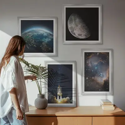 Space Earth rocket galaxy wall art set set of space themed wall art featuring Earth and rockets