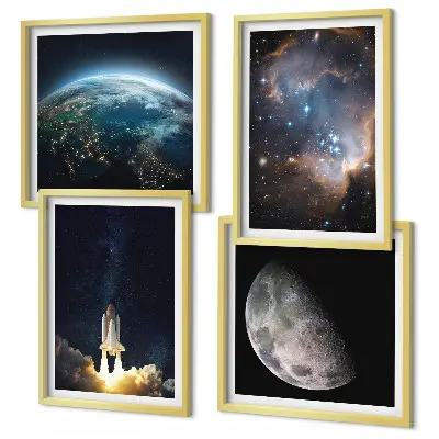 Space Earth rocket galaxy wall art set set of space themed wall art featuring Earth and rockets