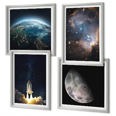 Space Earth rocket galaxy wall art set set of space themed wall art featuring Earth and rockets