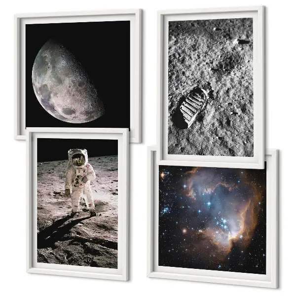 Multi-piece astronaut moon trail wall decor set photographic printed canvas
