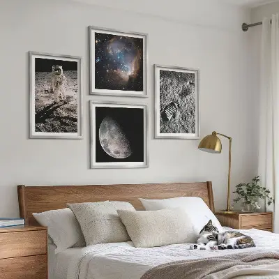Multi-piece astronaut moon trail wall decor set photographic printed canvas