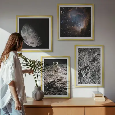 Multi-piece astronaut moon trail wall decor set photographic printed canvas