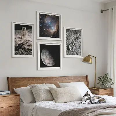 Multi-piece astronaut moon trail wall decor set photographic printed canvas