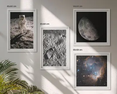 Multi-piece astronaut moon trail wall decor set photographic printed canvas