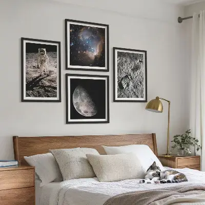 Multi-piece astronaut moon trail wall decor set photographic printed canvas