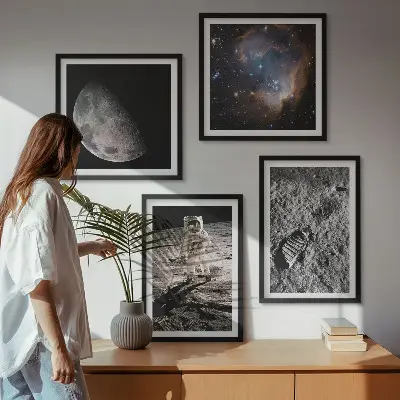 Multi-piece astronaut moon trail wall decor set photographic printed canvas