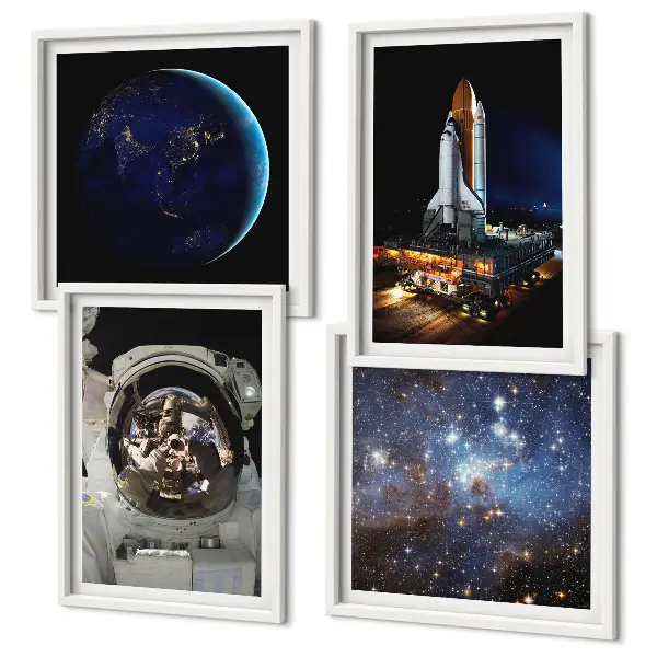 Space Earth astronaut rocket wall art set of 4 pieces