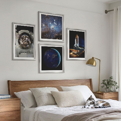 Set of 4 wall art pieces Space Earth astronaut rocket