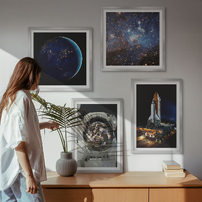 Set of 4 wall art pieces Space Earth astronaut rocket