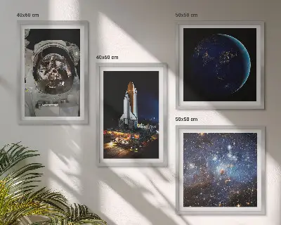 Space Earth astronaut rocket wall art set of 4 pieces