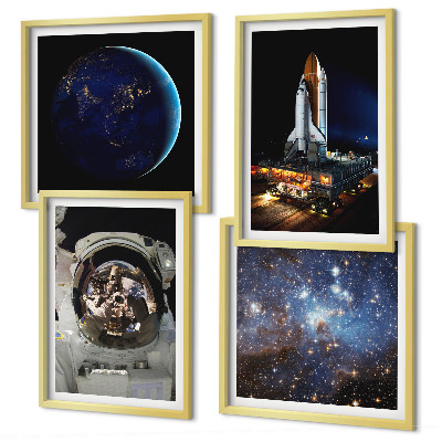 Set of 4 wall art pieces Space Earth astronaut rocket
