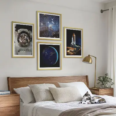 Space Earth astronaut rocket wall art set of 4 pieces