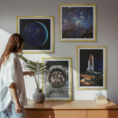 Set of 4 wall art pieces Space Earth astronaut rocket
