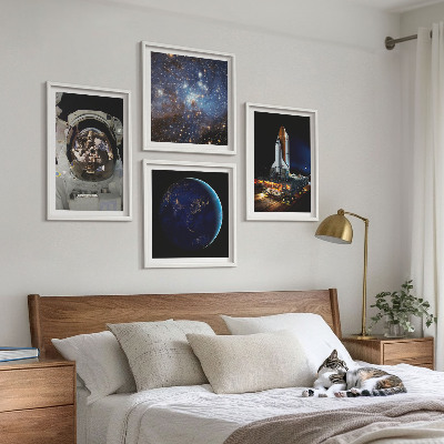 Set of 4 wall art pieces Space Earth astronaut rocket