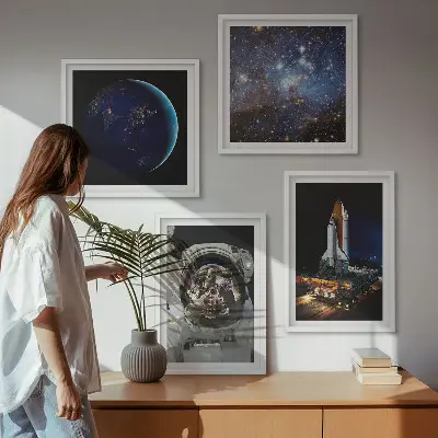 Space Earth astronaut rocket wall art set of 4 pieces