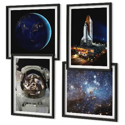 Space Earth astronaut rocket wall art set of 4 pieces