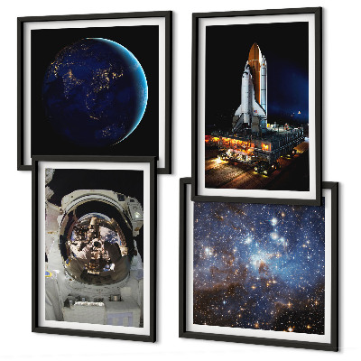 Set of 4 wall art pieces Space Earth astronaut rocket