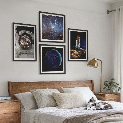Set of 4 wall art pieces Space Earth astronaut rocket