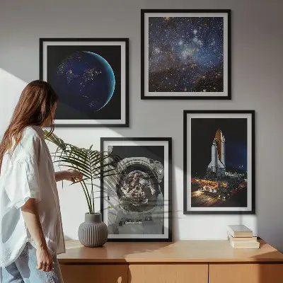 Space Earth astronaut rocket wall art set of 4 pieces