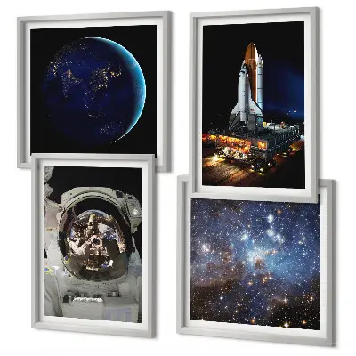 Space Earth astronaut rocket wall art set of 4 pieces