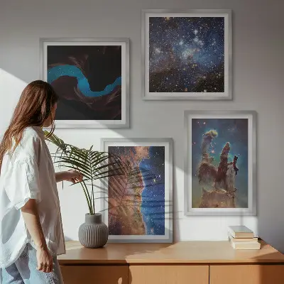 Wall art set featuring space landscapes of galaxies