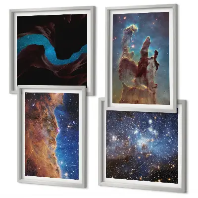 Wall art set featuring space landscapes of galaxies