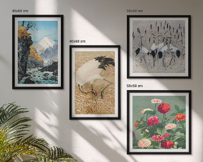 Set of 4 wall art pieces Mountains, river, flowers, cranes