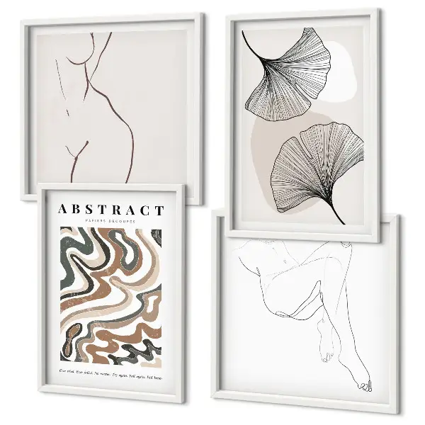 Set of 4 wall art pieces Abstract boho leaf shapes