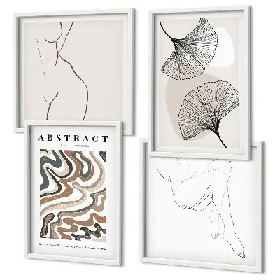 Abstract boho leaf wall art set set of 4 pieces