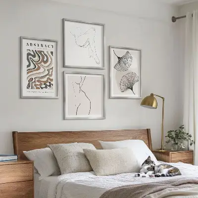 Set of 4 wall art pieces Abstract boho leaf shapes