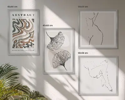 Abstract boho leaf wall art set set of 4 pieces