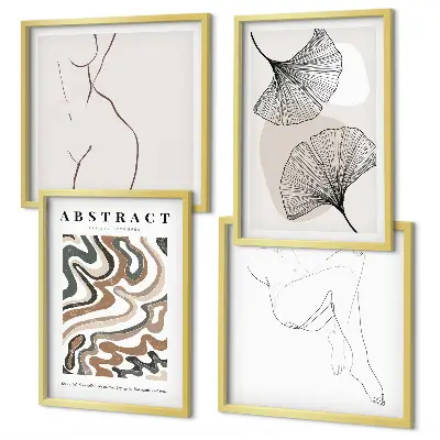 Abstract boho leaf wall art set set of 4 pieces