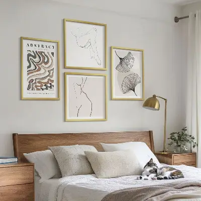 Abstract boho leaf wall art set set of 4 pieces