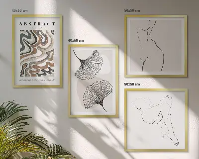 Abstract boho leaf wall art set set of 4 pieces